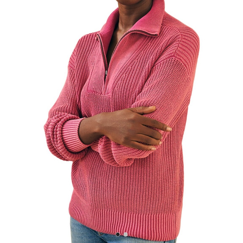 Faherty Women's Sunwashed Mariner Quarter- Zip Sweater in Festival Fushia
